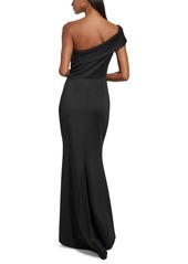 Eliza J Women's Asymmetric-Neck Side-Pleat Scuba Gown - Black