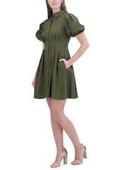 Eliza J Women's Cotton Bubble-Sleeve Shirtdress - Olive