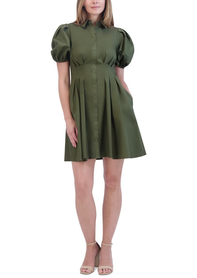 Eliza J Women's Cotton Bubble-Sleeve Shirtdress - Olive