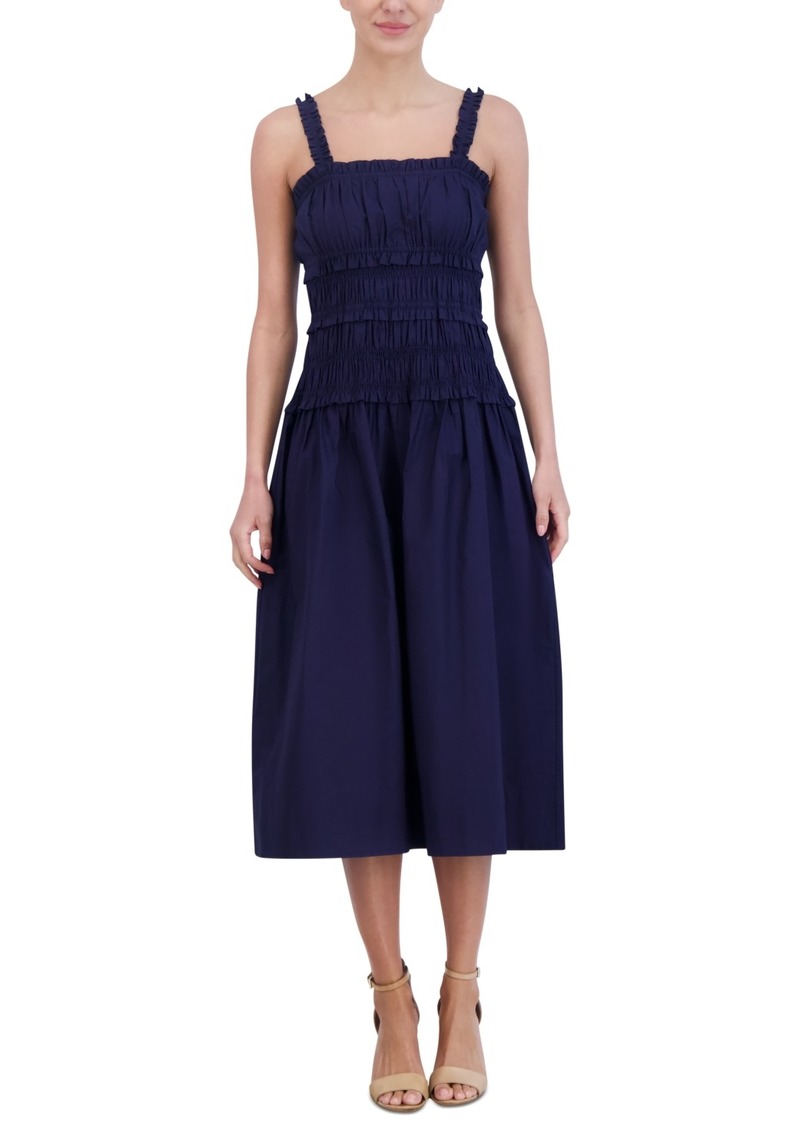 Eliza J Women's Cotton Smocked-Bodice Midi Sun Dress - Navy