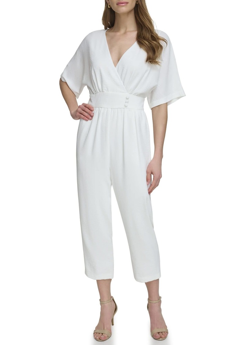ELIZA J Women's Crepe Jumpsuit with Waistband and Buttons