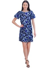 Eliza J Women's Floral Embroidered Puff-Sleeve Sheath Dress - Navy Multi