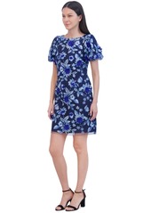 Eliza J Women's Floral Embroidered Puff-Sleeve Sheath Dress - Navy Multi