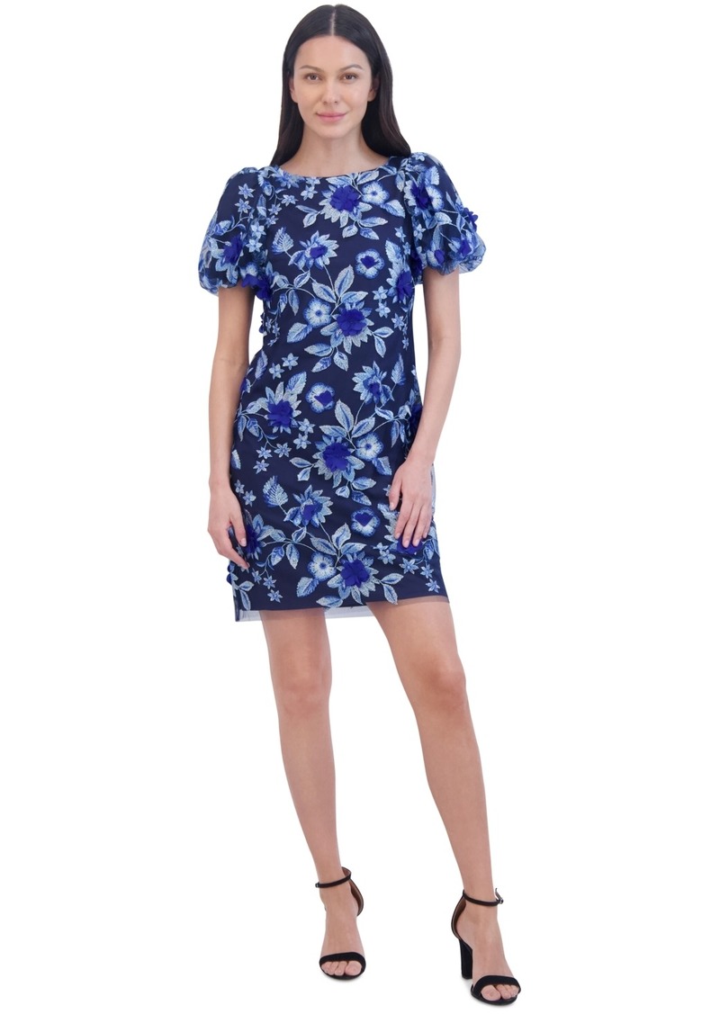 Eliza J Women's Floral Embroidered Puff-Sleeve Sheath Dress - Navy Multi