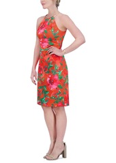 Eliza J Women's Floral-Print Halter Sheath Dress - Coral