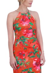 Eliza J Women's Floral-Print Halter Sheath Dress - Coral