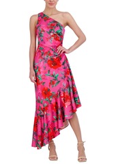 Eliza J Women's Floral-Print One-Shoulder Maxi Dress - Hot Pink