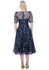 Eliza J Women's Floral Sequin Puff-Sleeve Fit & Flare Dress - Navy