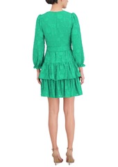 Eliza J Women's Floral Texture Balloon-Sleeve A-Line Dress - Green
