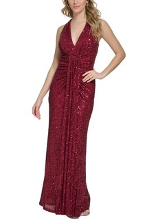 Eliza J Women's Halter-Neck Sequin Gown - Ruby Red
