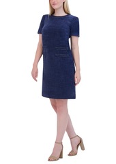 Eliza J Women's Jewel-Neck Short-Sleeve Textured Shift Dress - Medium Blu