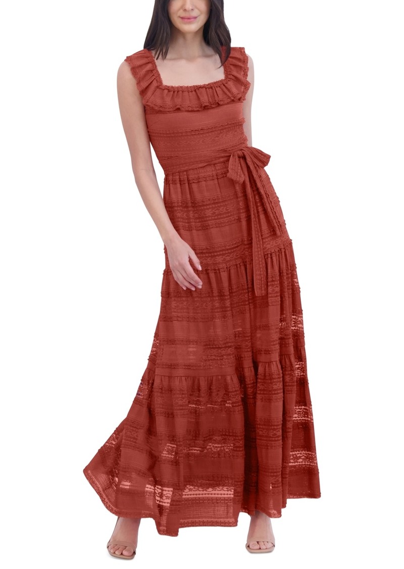 Eliza J Women's Lace Ruffled Square-Neck Maxi Dress - Rust