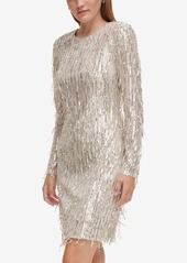 Eliza J Women's Long-Sleeve Sequin Cocktail Dress - Silver