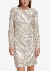 Eliza J Women's Long-Sleeve Sequin Cocktail Dress - Silver