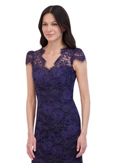 Eliza J Women's Metallic Floral Lace Cap-Sleeve Gown - Navy Gold