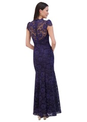 Eliza J Women's Metallic Floral Lace Cap-Sleeve Gown - Navy Gold