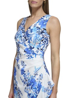 Eliza J Women's Midi Style Printed Knit Sleeveless Vneck Floral Dress