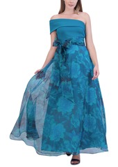 Eliza J Women's One-Shoulder Organza Tie-Waist Gown - Teal