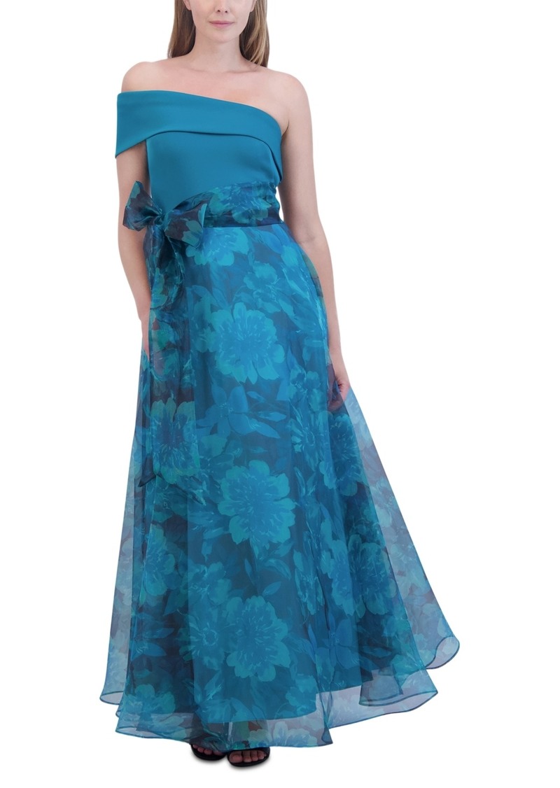 Eliza J Women's One-Shoulder Organza Tie-Waist Gown - Teal