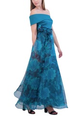 Eliza J Women's One-Shoulder Organza Tie-Waist Gown - Teal