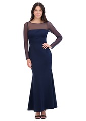 Eliza J Women's Rosette Illusion-Sleeve Evening Gown - Navy