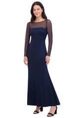 Eliza J Women's Rosette Illusion-Sleeve Evening Gown - Navy