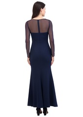 Eliza J Women's Rosette Illusion-Sleeve Evening Gown - Navy