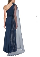 Eliza J Women's Rosette-Trim Draped One-Shoulder Gown - Navy