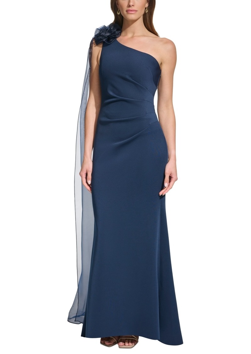Eliza J Women's Rosette-Trim Draped One-Shoulder Gown - Navy