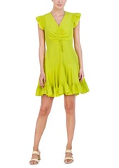 Eliza J Women's Ruched Flutter-Sleeve V-Neck Dress - Yellow