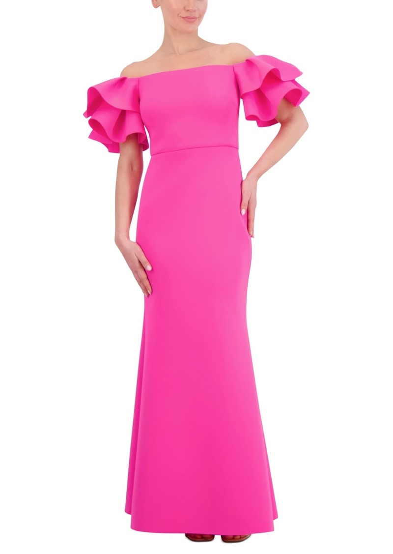 Eliza J Women's Ruffled-Sleeve Off-The-Shoulder Mermaid Gown - Hot Pink