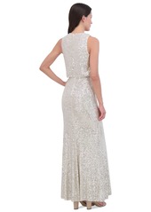 Eliza J Women's Sequined Cowlneck Gown - Silver