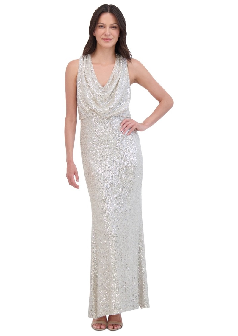 Eliza J Women's Sequined Cowlneck Gown - Silver