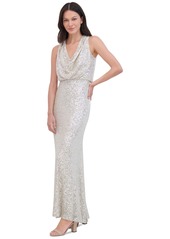 Eliza J Women's Sequined Cowlneck Gown - Silver