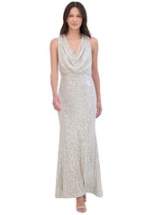 Eliza J Women's Sequined Cowlneck Gown - Silver