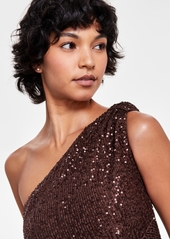 Eliza J Women's Sequined One-Shoulder Side-Twist Gown - chocolate