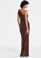 Eliza J Women's Sequined One-Shoulder Side-Twist Gown - chocolate