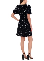 Eliza J Women's Sequined Puff-Sleeve A-Line Dress - Black