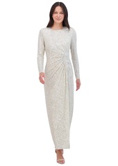 Eliza J Women's Sequined Ruched Gown - Silver