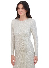 Eliza J Women's Sequined Ruched Gown - Silver