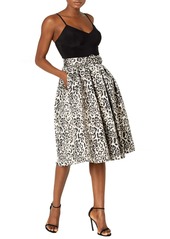 Eliza J Women's Spaghetti Strap ITY TOP with Animal Print Party Skirt Dress
