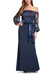 Eliza J Women's Square-Neck Floral-Embroidery Gown - Navy