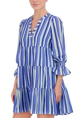 Eliza J Women's Striped Smocked-Sleeve Tiered Dress - Blue