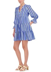 Eliza J Women's Striped Smocked-Sleeve Tiered Dress - Blue