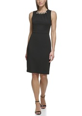 Eliza J Women's Style with Pearl Neckline Knit Sleeveless Crewneck Dress