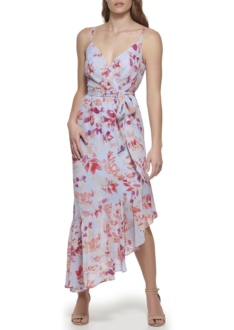 Eliza J Women's V-Neck Floral Ruffle Hem Maxi Dress