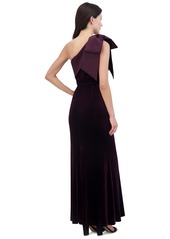 Eliza J Women's Velvet Bow-Trim One-Shoulder Gown - Aubergine