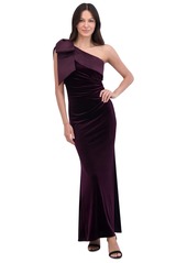 Eliza J Women's Velvet Bow-Trim One-Shoulder Gown - Aubergine