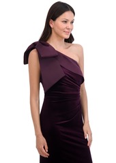 Eliza J Women's Velvet Bow-Trim One-Shoulder Gown - Aubergine