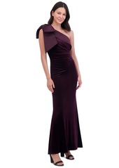 Eliza J Women's Velvet Bow-Trim One-Shoulder Gown - Aubergine